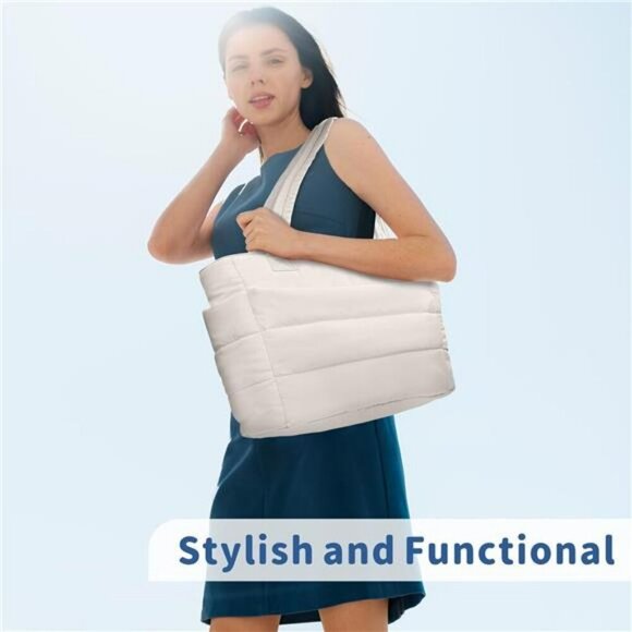 TOPDesign Puffer Tote Bag Quilted Lightweight Shoulder Bag for Work Travel - Picture 3 of 7